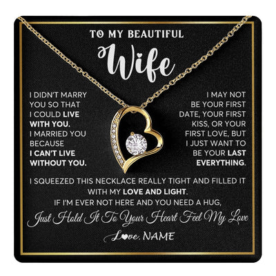 Forever Love Necklace 18K Yellow Gold Finish | 1 | Personalized To My Beautiful Wife Necklace From Husband I Love You Wife Birthday Gifts Anniversary Valentines Day Christmas Customized Gift Box Message Card | teecentury.myshopify