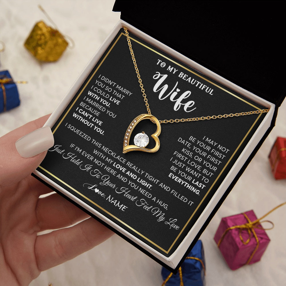 Forever Love Necklace 18K Yellow Gold Finish | 2 | Personalized To My Beautiful Wife Necklace From Husband I Love You Wife Birthday Gifts Anniversary Valentines Day Christmas Customized Gift Box Message Card | teecentury.myshopify
