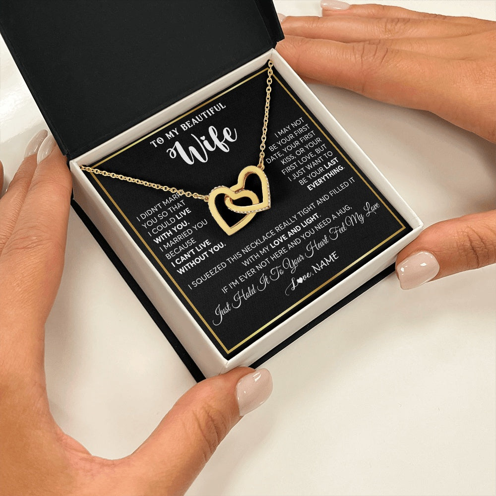 Interlocking Hearts Necklace 18K Yellow Gold Finish | 2 | Personalized To My Beautiful Wife Necklace From Husband I Love You Wife Birthday Gifts Anniversary Valentines Day Christmas Customized Gift Box Message Card | teecentury.myshopify