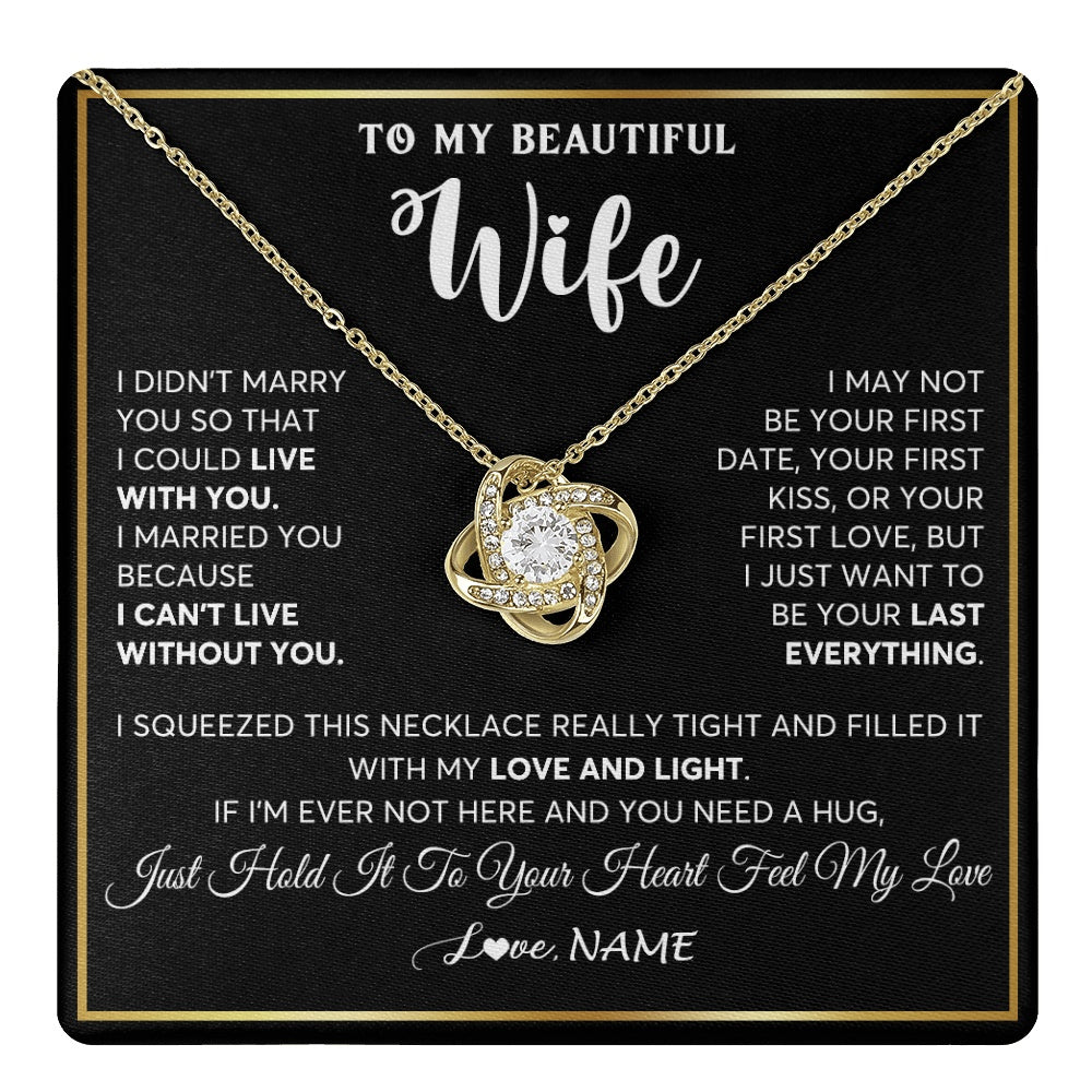 Love Knot Necklace 18K Yellow Gold Finish | 1 | Personalized To My Beautiful Wife Necklace From Husband I Love You Wife Birthday Gifts Anniversary Valentines Day Christmas Customized Gift Box Message Card | teecentury.myshopify