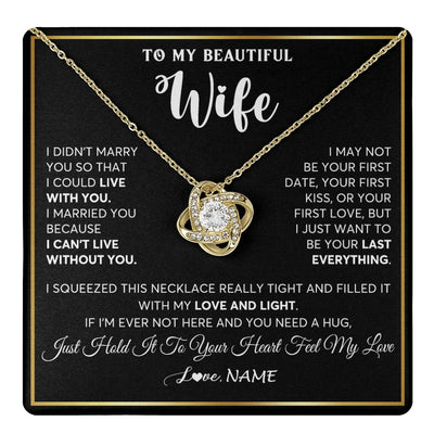 Love Knot Necklace 18K Yellow Gold Finish | 1 | Personalized To My Beautiful Wife Necklace From Husband I Love You Wife Birthday Gifts Anniversary Valentines Day Christmas Customized Gift Box Message Card | teecentury.myshopify