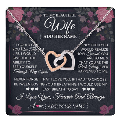 Interlocking Hearts Necklace Stainless Steel & Rose Gold Finish | 1 | Personalized To My Beautiful Wife Necklace From Husband I Love You Wife Gifts Romantic Valentines Birthday For Her Christmas Custom Gift Box Message Card | teecentury.myshopify