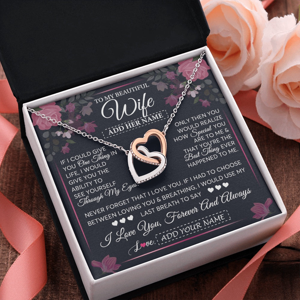 Interlocking Hearts Necklace Stainless Steel & Rose Gold Finish | 2 | Personalized To My Beautiful Wife Necklace From Husband I Love You Wife Gifts Romantic Valentines Birthday For Her Christmas Custom Gift Box Message Card | teecentury.myshopify