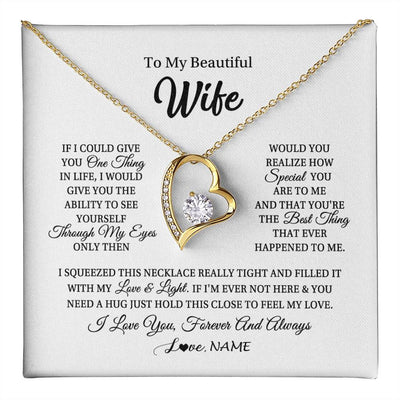 Forever Love Necklace 18K Yellow Gold Finish | 1 | Personalized To My Beautiful Wife Necklace From Husband If I Could Give You Wife Birthday Anniversary Wedding Day Christmas Customized Gift Box Message Card | teecentury