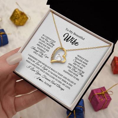Forever Love Necklace 18K Yellow Gold Finish | 2 | Personalized To My Beautiful Wife Necklace From Husband If I Could Give You Wife Birthday Anniversary Wedding Day Christmas Customized Gift Box Message Card | teecentury