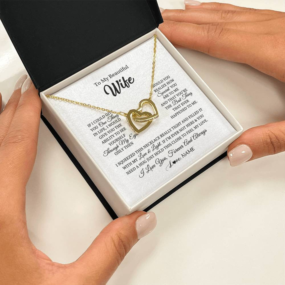 Interlocking Hearts Necklace 18K Yellow Gold Finish | 2 | Personalized To My Beautiful Wife Necklace From Husband If I Could Give You Wife Birthday Anniversary Wedding Day Christmas Customized Gift Box Message Card | teecentury