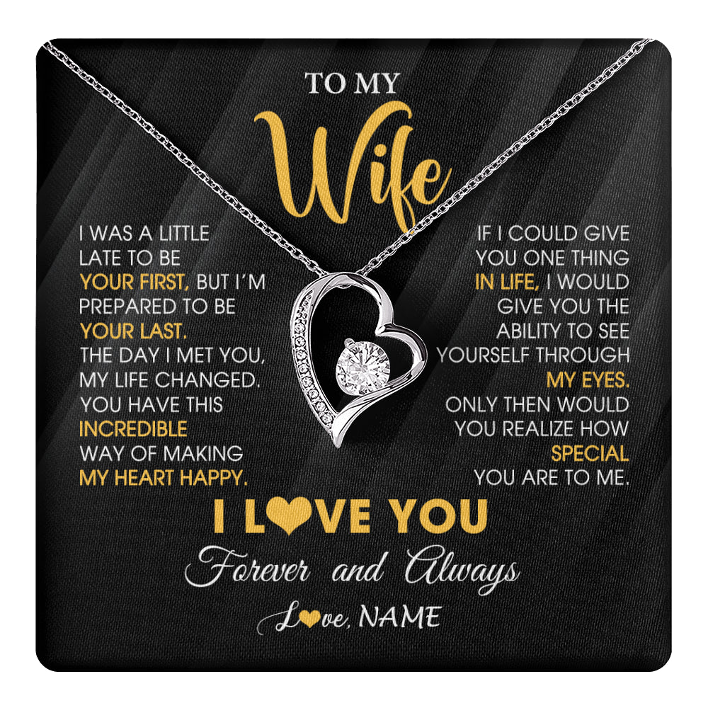 Forever Love Necklace 14K White Gold Finish | 1 | Personalized To My Beautiful Wife Necklace From Husband Jewelry Forever Love Wife Birthday Gifts Anniversary Wedding Valentines Day Gift Box Message Card | teecentury