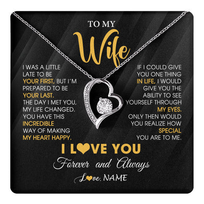 Forever Love Necklace 14K White Gold Finish | 1 | Personalized To My Beautiful Wife Necklace From Husband Jewelry Forever Love Wife Birthday Gifts Anniversary Wedding Valentines Day Gift Box Message Card | teecentury