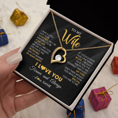 Forever Love Necklace 18K Yellow Gold Finish | 2 | Personalized To My Beautiful Wife Necklace From Husband Jewelry Forever Love Wife Birthday Gifts Anniversary Wedding Valentines Day Gift Box Message Card | teecentury
