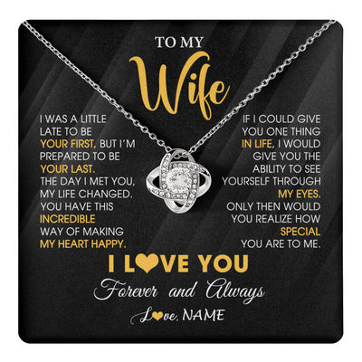 Love Knot Necklace 14K White Gold Finish | 1 | Personalized To My Beautiful Wife Necklace From Husband Jewelry Forever Love Wife Birthday Gifts Anniversary Wedding Valentines Day Gift Box Message Card | teecentury