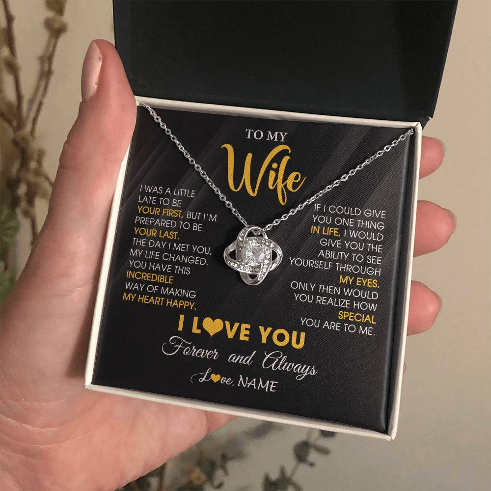 Love Knot Necklace 14K White Gold Finish | 2 | Personalized To My Beautiful Wife Necklace From Husband Jewelry Forever Love Wife Birthday Gifts Anniversary Wedding Valentines Day Gift Box Message Card | teecentury