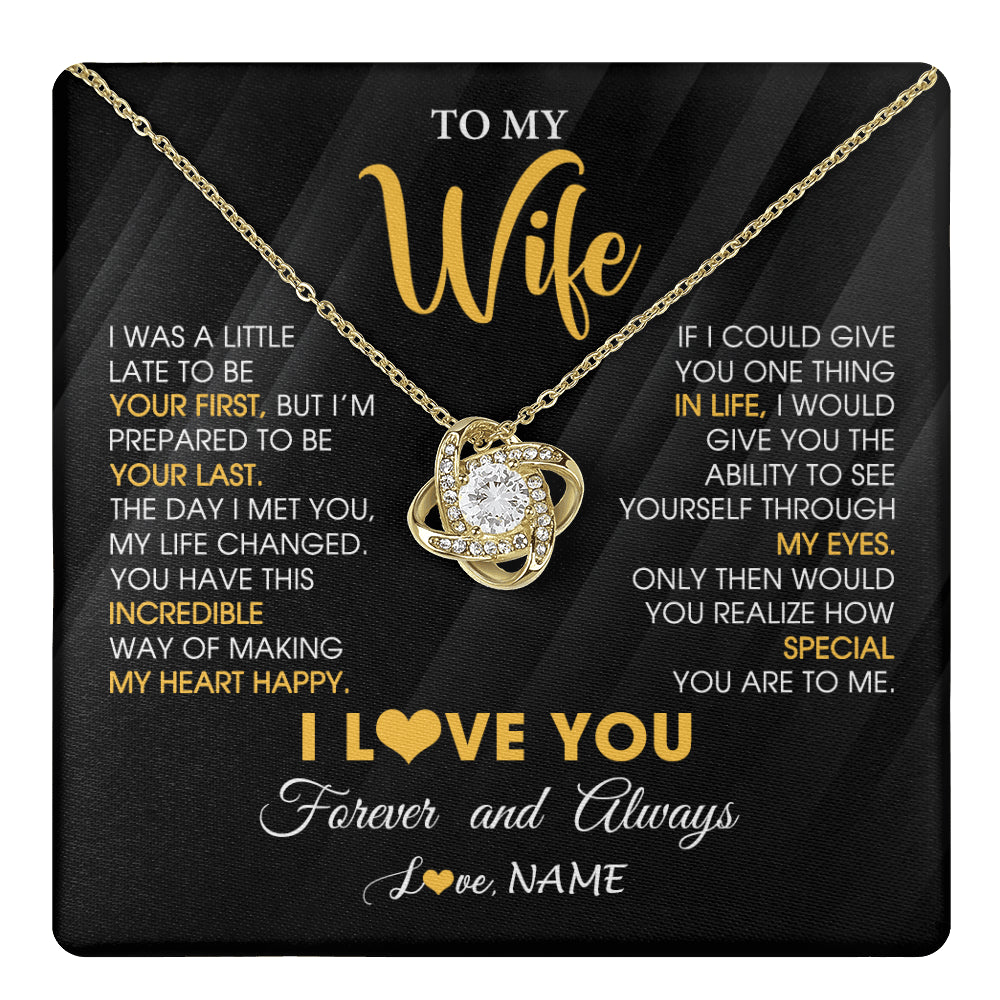 Love Knot Necklace 18K Yellow Gold Finish | 1 | Personalized To My Beautiful Wife Necklace From Husband Jewelry Forever Love Wife Birthday Gifts Anniversary Wedding Valentines Day Gift Box Message Card | teecentury