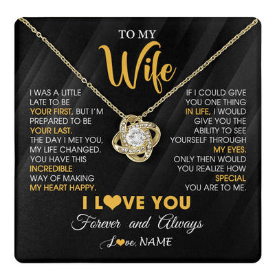 Love Knot Necklace 18K Yellow Gold Finish | 1 | Personalized To My Beautiful Wife Necklace From Husband Jewelry Forever Love Wife Birthday Gifts Anniversary Wedding Valentines Day Gift Box Message Card | teecentury