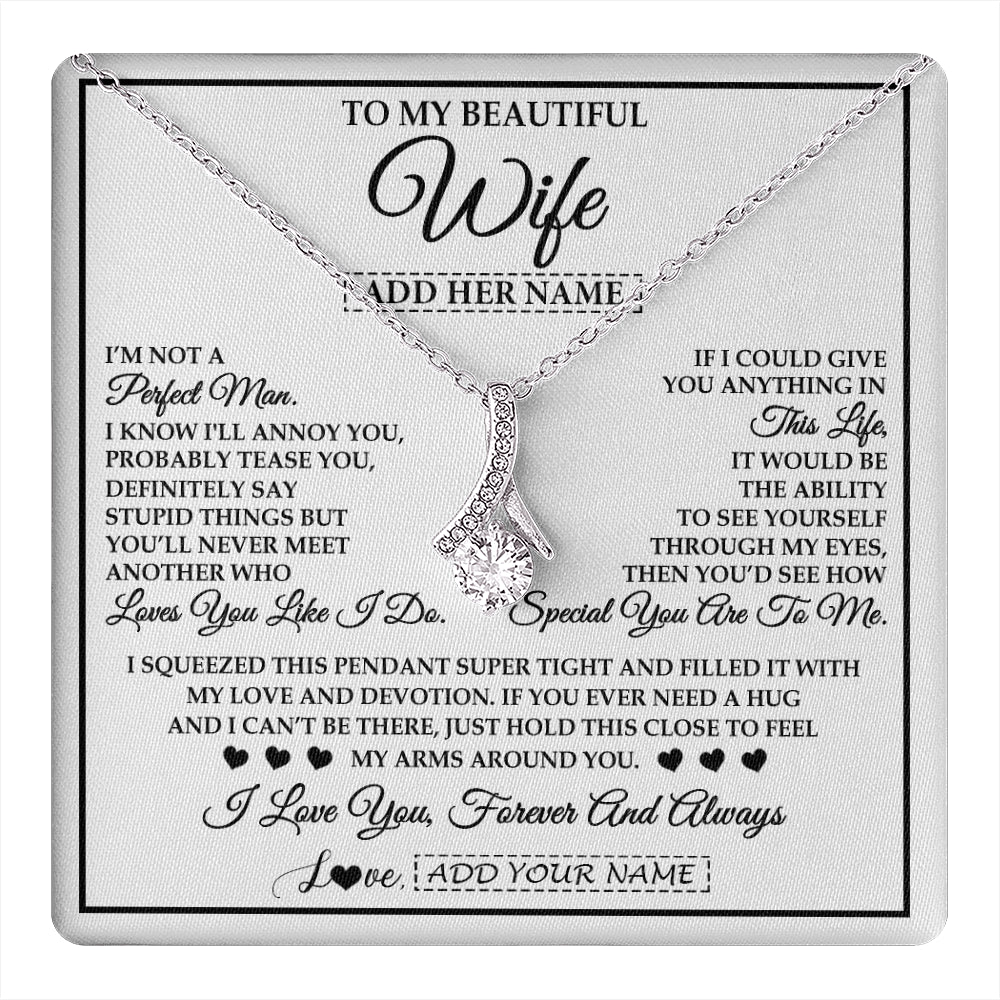 Alluring Beauty Necklace 14K White Gold Finish | 1 | Personalized To My Beautiful Wife Necklace From Husband Love You Like I Do Promise Wife Romantic Birthday Anniversary For Her Christmas Gift Box Message Card | teecentury