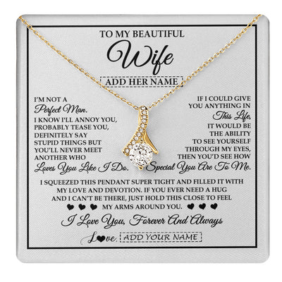 Alluring Beauty Necklace 18K Yellow Gold Finish | 1 | Personalized To My Beautiful Wife Necklace From Husband Love You Like I Do Promise Wife Romantic Birthday Anniversary For Her Christmas Gift Box Message Card | teecentury