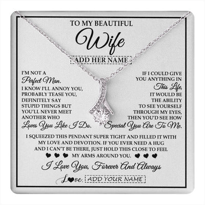 Alluring Beauty Necklace 14K White Gold Finish | 1 | Personalized To My Beautiful Wife Necklace From Husband Love You Like I Do Promise Wife Romantic Birthday Anniversary For Her Christmas Gift Box Message Card | teecentury