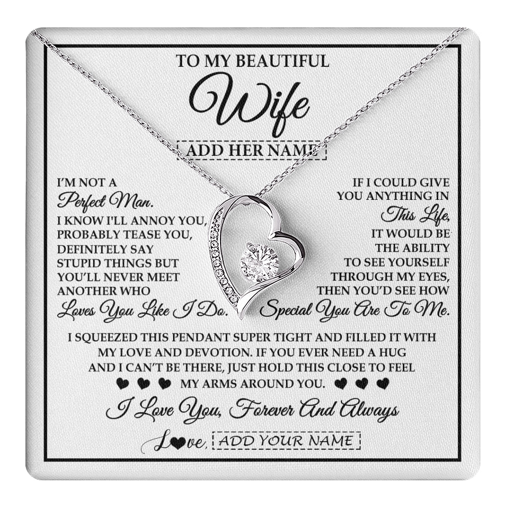 Forever Love Necklace 14K White Gold Finish | 1 | Personalized To My Beautiful Wife Necklace From Husband Love You Like I Do Promise Wife Romantic Birthday Anniversary For Her Christmas Gift Box Message Card | teecentury