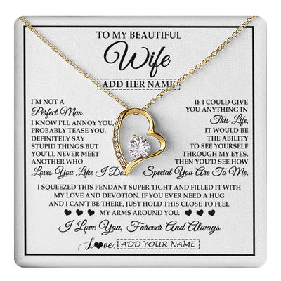 Forever Love Necklace 18K Yellow Gold Finish | 1 | Personalized To My Beautiful Wife Necklace From Husband Love You Like I Do Promise Wife Romantic Birthday Anniversary For Her Christmas Gift Box Message Card | teecentury