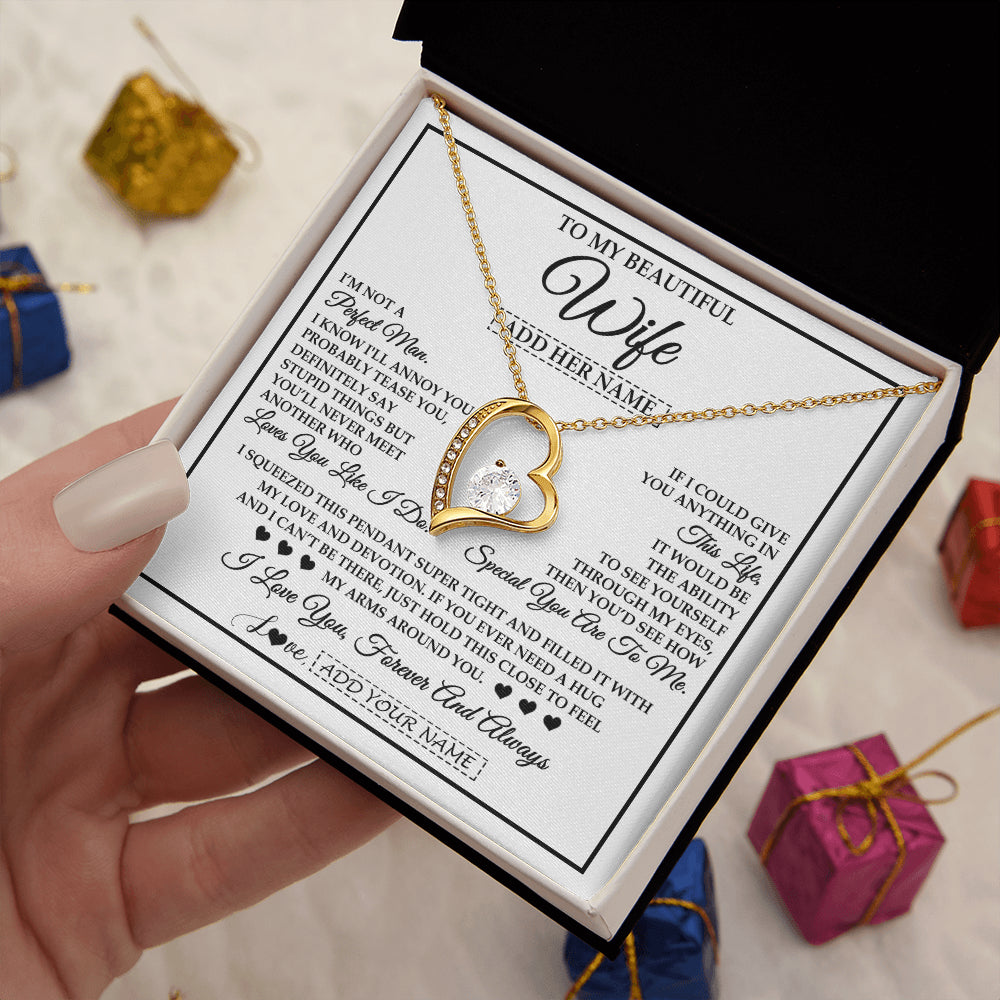 Forever Love Necklace 18K Yellow Gold Finish | 2 | Personalized To My Beautiful Wife Necklace From Husband Love You Like I Do Promise Wife Romantic Birthday Anniversary For Her Christmas Gift Box Message Card | teecentury