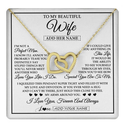 Interlocking Hearts Necklace 18K Yellow Gold Finish | 1 | Personalized To My Beautiful Wife Necklace From Husband Love You Like I Do Promise Wife Romantic Birthday Anniversary For Her Christmas Gift Box Message Card | teecentury