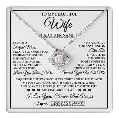 Love Knot Necklace 14K White Gold Finish | 1 | Personalized To My Beautiful Wife Necklace From Husband Love You Like I Do Promise Wife Romantic Birthday Anniversary For Her Christmas Gift Box Message Card | teecentury