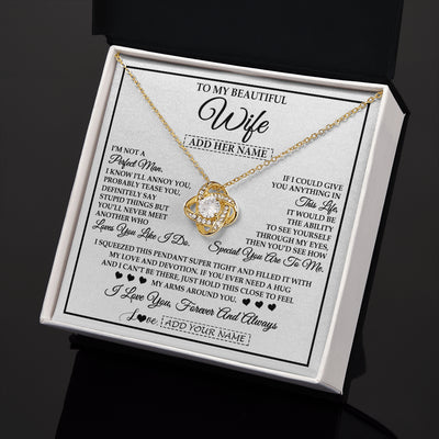 Love Knot Necklace 18K Yellow Gold Finish | 2 | Personalized To My Beautiful Wife Necklace From Husband Love You Like I Do Promise Wife Romantic Birthday Anniversary For Her Christmas Gift Box Message Card | teecentury