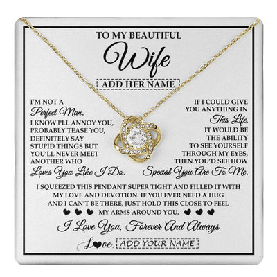 Love Knot Necklace 18K Yellow Gold Finish | 1 | Personalized To My Beautiful Wife Necklace From Husband Love You Like I Do Promise Wife Romantic Birthday Anniversary For Her Christmas Gift Box Message Card | teecentury