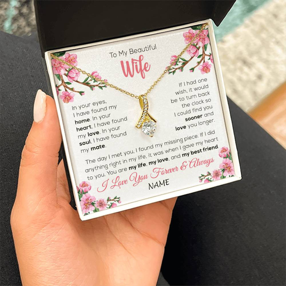 Alluring Beauty Necklace 18K Yellow Gold Finish | 2 | Personalized To My Beautiful Wife Necklace From Husband Love You Longer Wife Birthday Anniversary Wedding Valentines Day Customized Gift Box Message Card | teecentury
