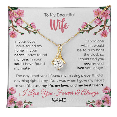 Alluring Beauty Necklace 18K Yellow Gold Finish | 1 | Personalized To My Beautiful Wife Necklace From Husband Love You Longer Wife Birthday Anniversary Wedding Valentines Day Customized Gift Box Message Card | teecentury