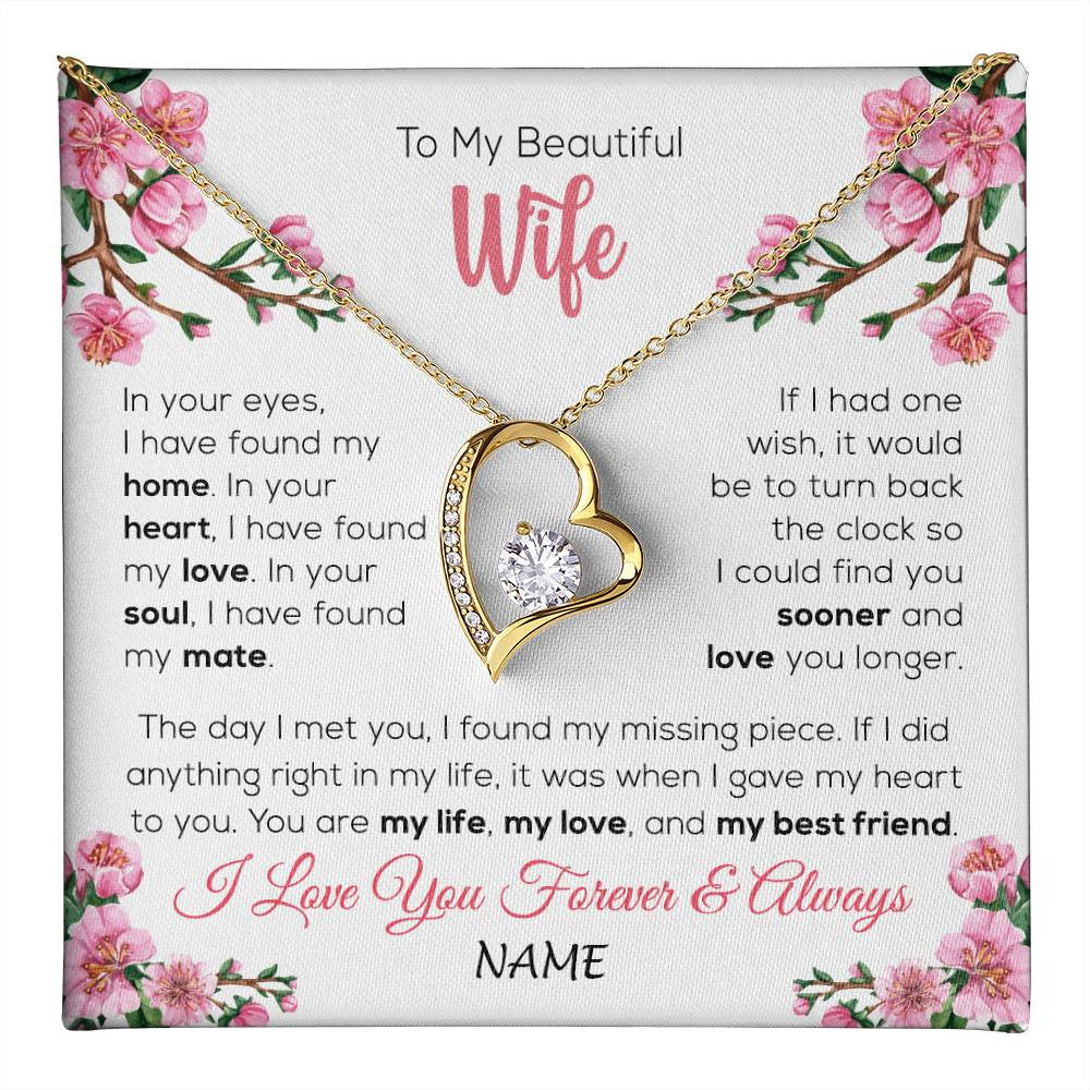 Forever Love Necklace 18K Yellow Gold Finish | 1 | Personalized To My Beautiful Wife Necklace From Husband Love You Longer Wife Birthday Anniversary Wedding Valentines Day Customized Gift Box Message Card | teecentury