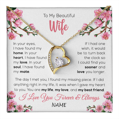 Forever Love Necklace 18K Yellow Gold Finish | 1 | Personalized To My Beautiful Wife Necklace From Husband Love You Longer Wife Birthday Anniversary Wedding Valentines Day Customized Gift Box Message Card | teecentury