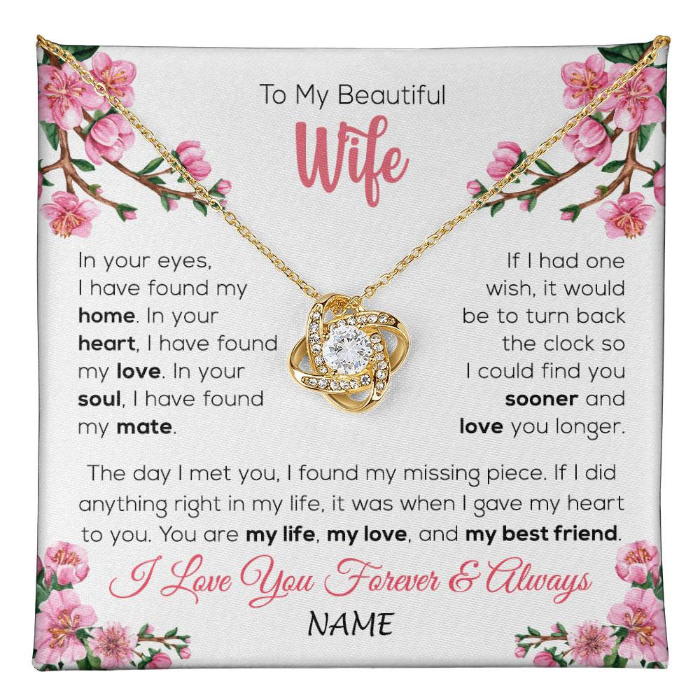 Love Knot Necklace 18K Yellow Gold Finish | 1 | Personalized To My Beautiful Wife Necklace From Husband Love You Longer Wife Birthday Anniversary Wedding Valentines Day Customized Gift Box Message Card | teecentury