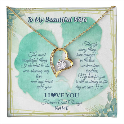 Forever Love Necklace 18K Yellow Gold Finish | 1 | Personalized To My Beautiful Wife Necklace From Husband My Heart With You Wife Valentines Wedding Day Birthday Christmas Customized Gift Box Message Card | teecentury