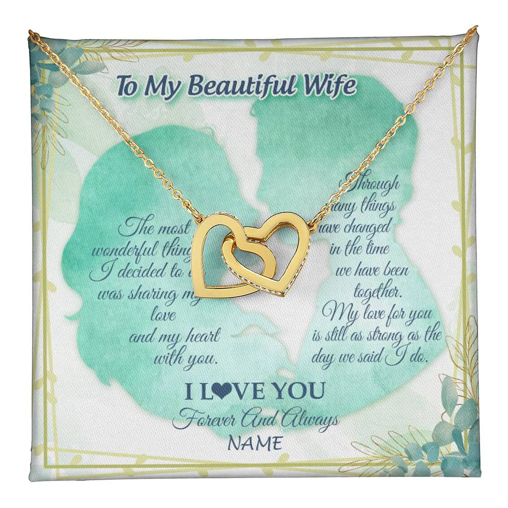 Interlocking Hearts Necklace 18K Yellow Gold Finish | 1 | Personalized To My Beautiful Wife Necklace From Husband My Heart With You Wife Valentines Wedding Day Birthday Christmas Customized Gift Box Message Card | teecentury