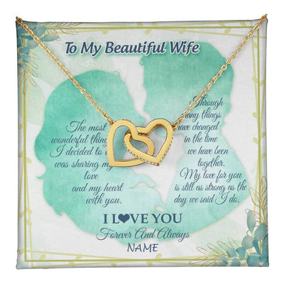 Interlocking Hearts Necklace 18K Yellow Gold Finish | 1 | Personalized To My Beautiful Wife Necklace From Husband My Heart With You Wife Valentines Wedding Day Birthday Christmas Customized Gift Box Message Card | teecentury
