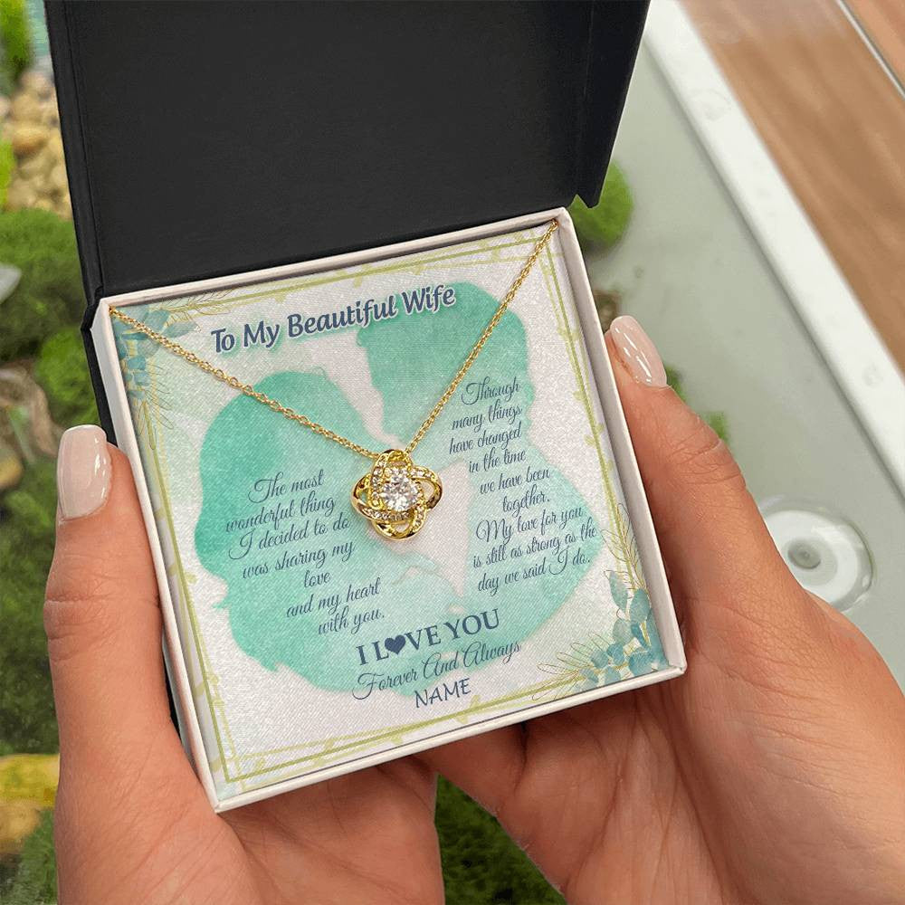 Love Knot Necklace 18K Yellow Gold Finish | 2 | Personalized To My Beautiful Wife Necklace From Husband My Heart With You Wife Valentines Wedding Day Birthday Christmas Customized Gift Box Message Card | teecentury