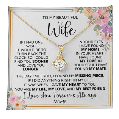 Alluring Beauty Necklace 18K Yellow Gold Finish | 1 | Personalized To My Beautiful Wife Necklace From Husband My Life My Love Wife Birthday Anniversary Valentines Day Christmas Customized Gift Box Message Card | teecentury