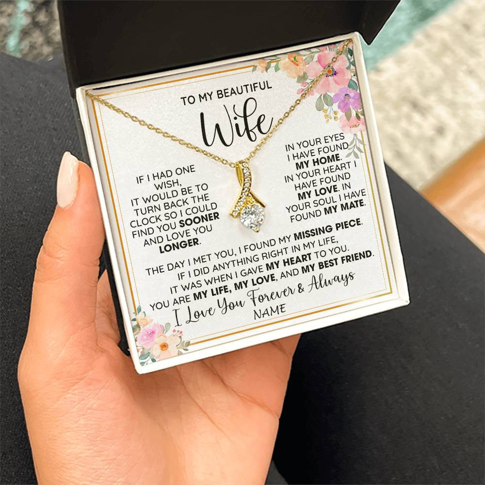 Alluring Beauty Necklace 18K Yellow Gold Finish | 2 | Personalized To My Beautiful Wife Necklace From Husband My Life My Love Wife Birthday Anniversary Valentines Day Christmas Customized Gift Box Message Card | teecentury