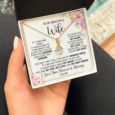 Alluring Beauty Necklace 18K Yellow Gold Finish | 2 | Personalized To My Beautiful Wife Necklace From Husband My Life My Love Wife Birthday Anniversary Valentines Day Christmas Customized Gift Box Message Card | teecentury