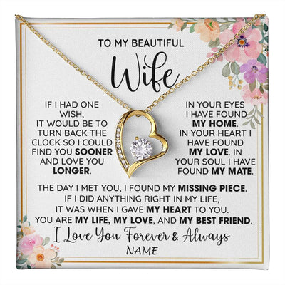 Forever Love Necklace 18K Yellow Gold Finish | 1 | Personalized To My Beautiful Wife Necklace From Husband My Life My Love Wife Birthday Anniversary Valentines Day Christmas Customized Gift Box Message Card | teecentury