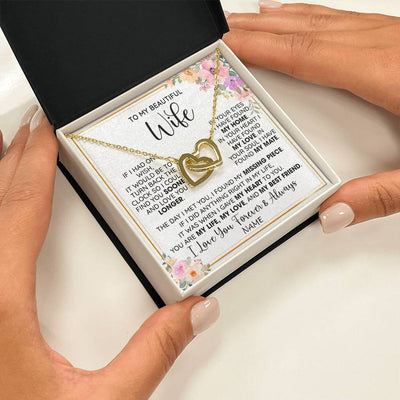 Interlocking Hearts Necklace 18K Yellow Gold Finish | 2 | Personalized To My Beautiful Wife Necklace From Husband My Life My Love Wife Birthday Anniversary Valentines Day Christmas Customized Gift Box Message Card | teecentury