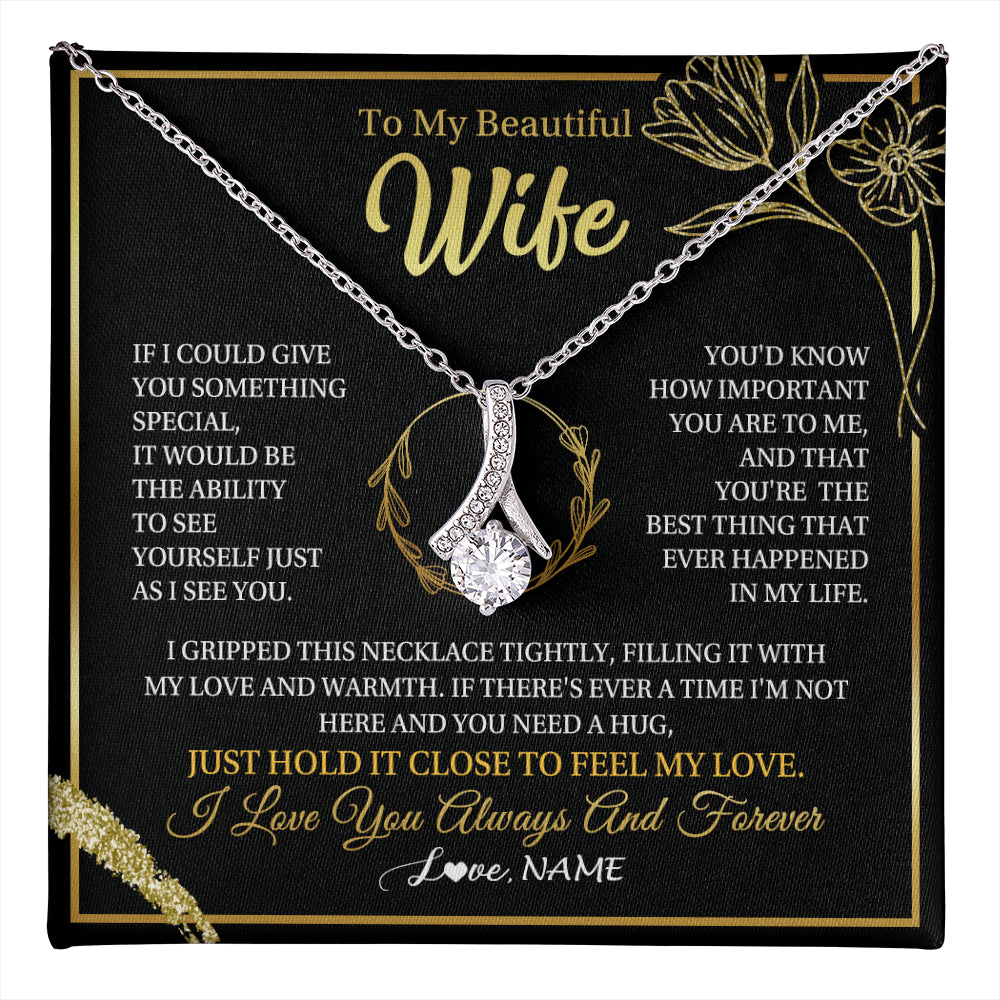 Alluring Beauty Necklace 14K White Gold Finish | 1 | Personalized To My Beautiful Wife Necklace From Husband My Love Wife Birthday Romantic Unique Anniversary Wedding Christmas Customized Gift Box Message Card | teecentury