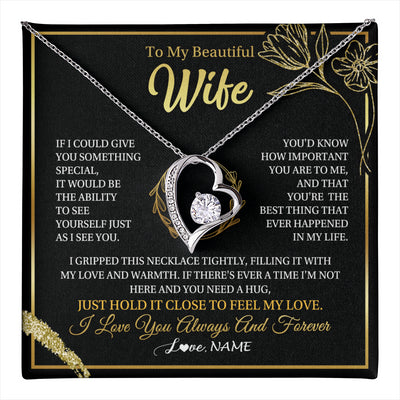 Forever Love Necklace 14K White Gold Finish | 1 | Personalized To My Beautiful Wife Necklace From Husband My Love Wife Birthday Romantic Unique Anniversary Wedding Christmas Customized Gift Box Message Card | teecentury