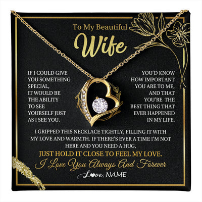 Forever Love Necklace 18K Yellow Gold Finish | 1 | Personalized To My Beautiful Wife Necklace From Husband My Love Wife Birthday Romantic Unique Anniversary Wedding Christmas Customized Gift Box Message Card | teecentury