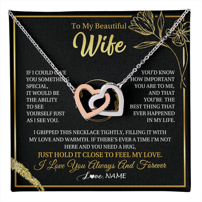 Interlocking Hearts Necklace Stainless Steel & Rose Gold Finish | 1 | Personalized To My Beautiful Wife Necklace From Husband My Love Wife Birthday Romantic Unique Anniversary Wedding Christmas Customized Gift Box Message Card | teecentury