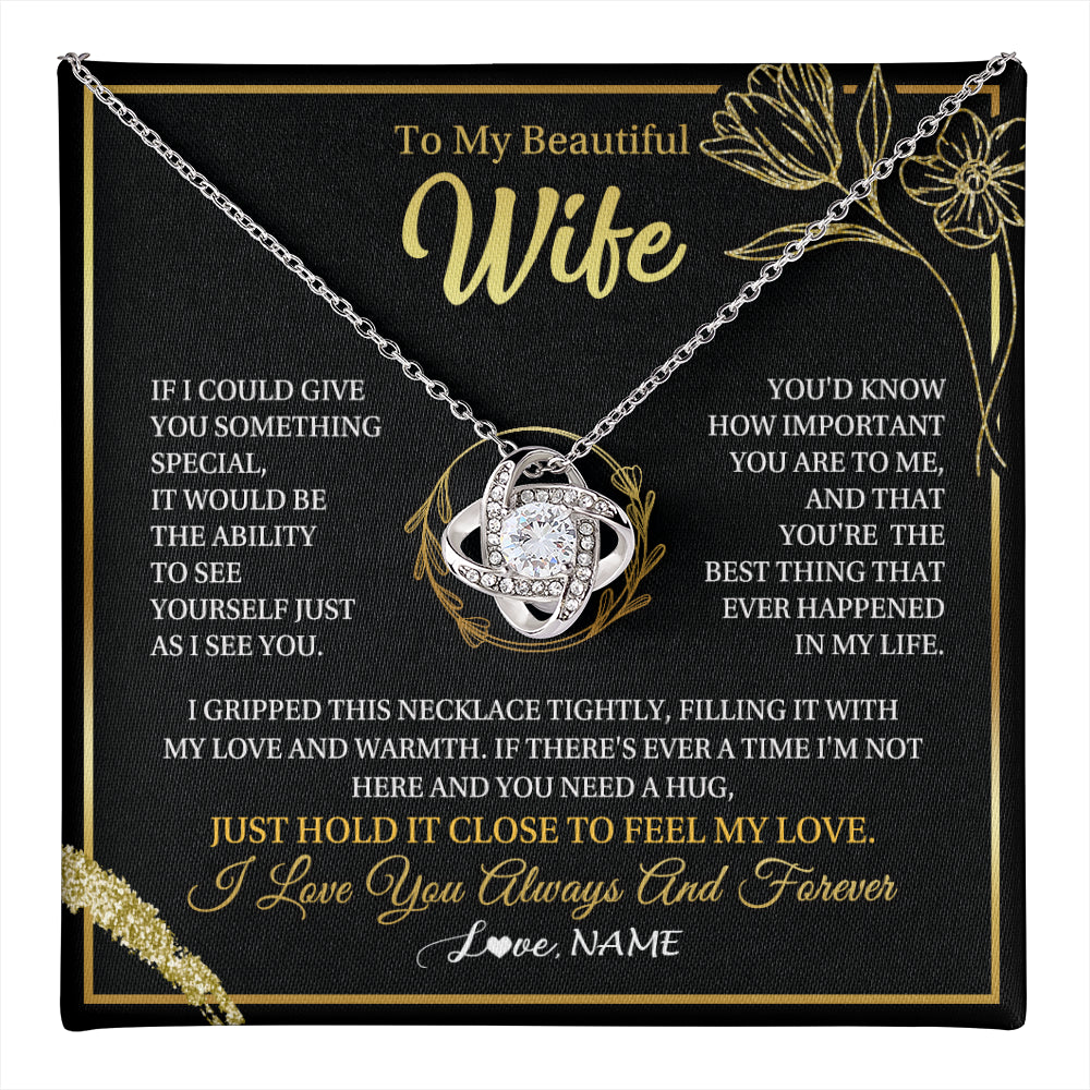 Love Knot Necklace 14K White Gold Finish | 1 | Personalized To My Beautiful Wife Necklace From Husband My Love Wife Birthday Romantic Unique Anniversary Wedding Christmas Customized Gift Box Message Card | teecentury