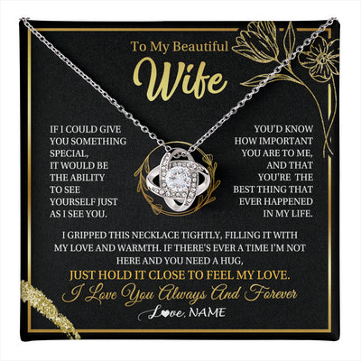 Love Knot Necklace 14K White Gold Finish | 1 | Personalized To My Beautiful Wife Necklace From Husband My Love Wife Birthday Romantic Unique Anniversary Wedding Christmas Customized Gift Box Message Card | teecentury