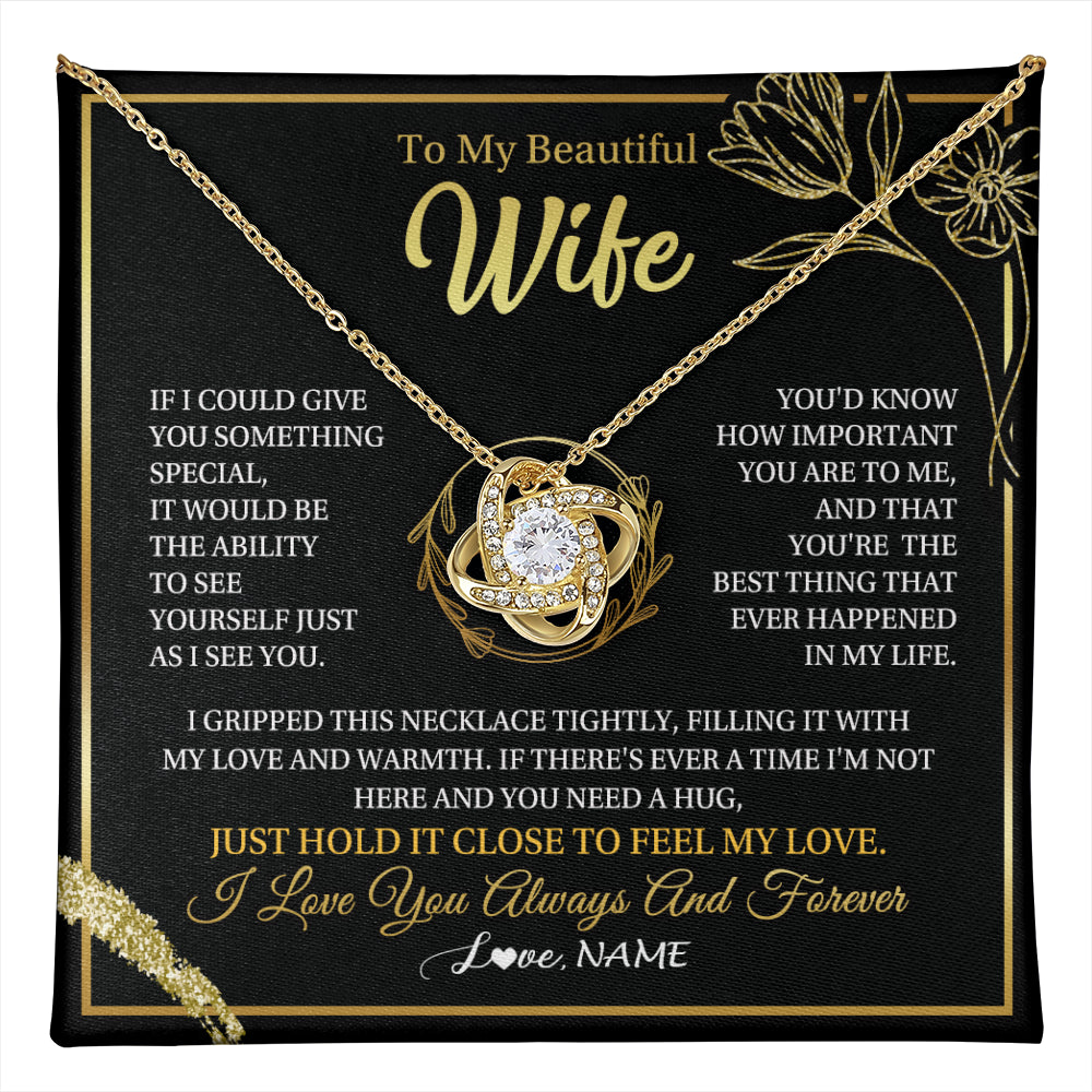 Love Knot Necklace 18K Yellow Gold Finish | 1 | Personalized To My Beautiful Wife Necklace From Husband My Love Wife Birthday Romantic Unique Anniversary Wedding Christmas Customized Gift Box Message Card | teecentury