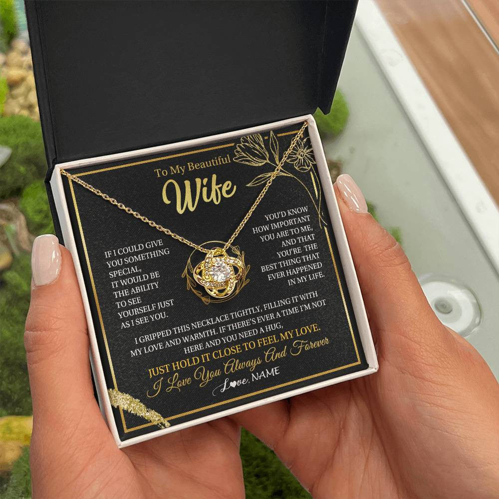 Love Knot Necklace 18K Yellow Gold Finish | 2 | Personalized To My Beautiful Wife Necklace From Husband My Love Wife Birthday Romantic Unique Anniversary Wedding Christmas Customized Gift Box Message Card | teecentury