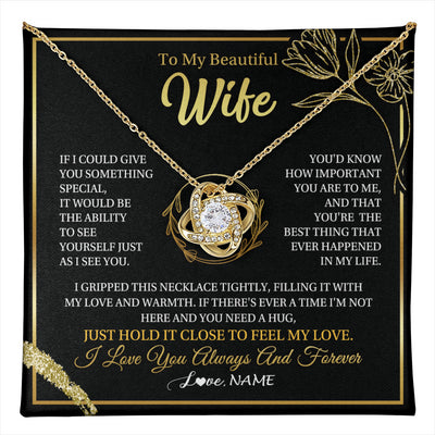 Love Knot Necklace 18K Yellow Gold Finish | 1 | Personalized To My Beautiful Wife Necklace From Husband My Love Wife Birthday Romantic Unique Anniversary Wedding Christmas Customized Gift Box Message Card | teecentury